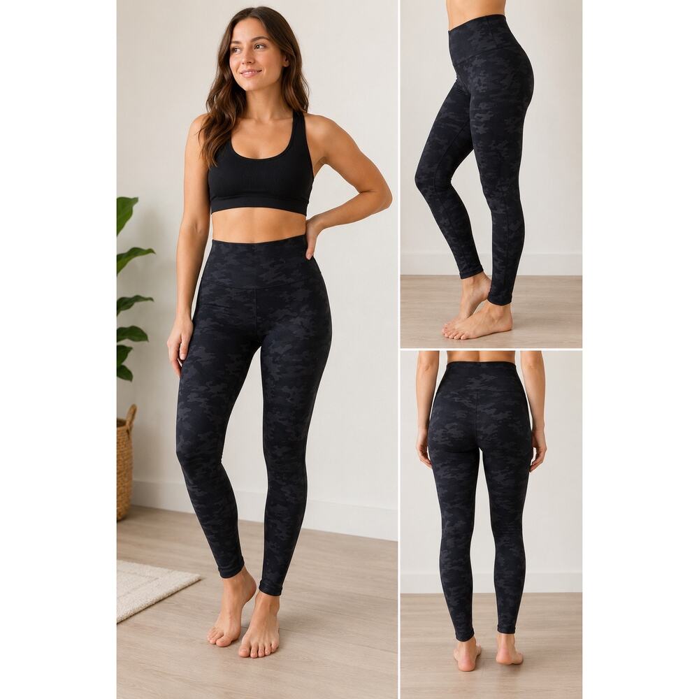 SPANX EcoCare Seamless Black Camo High Waisted Leggings Size Medium NWT